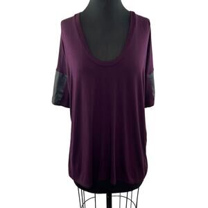 Michelle MASON Purple Black Top Scoop Neck Lambs Leather Sleeve Size Small S